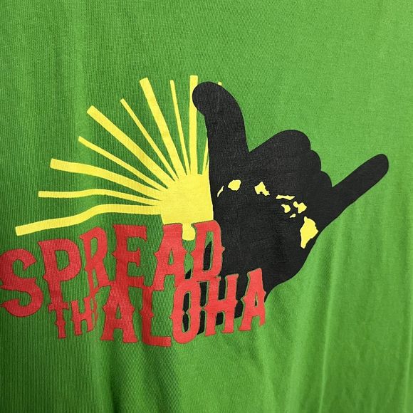 Seren Spread The Aloha Mens Medium Green T-Shirt Hang Loose Short Sleeve VGCond - Picture 3 of 7